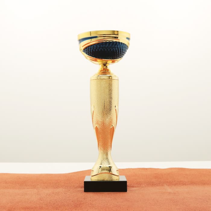 Кубок нагородний K5128C золото-синій на мармуровій основі H24см, чаша D8см