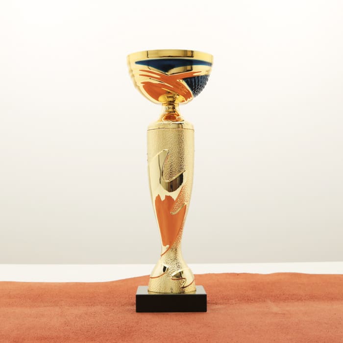 Кубок нагородний K5128C золото-синій на мармуровій основі H24см, чаша D8см