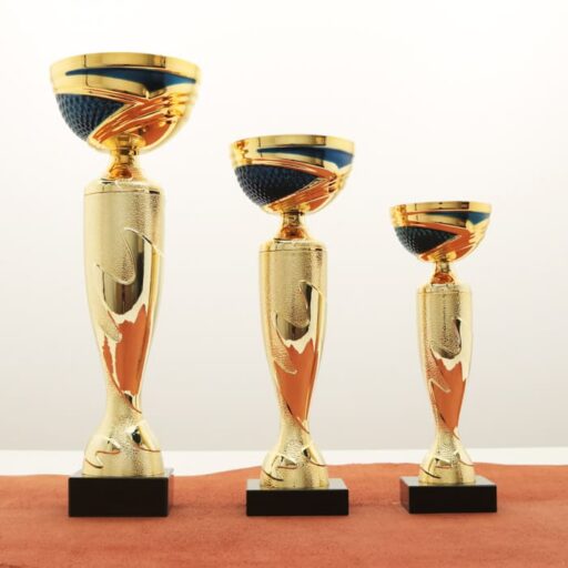 Кубок нагородний K5128C золото-синій на мармуровій основі H24см, чаша D8см