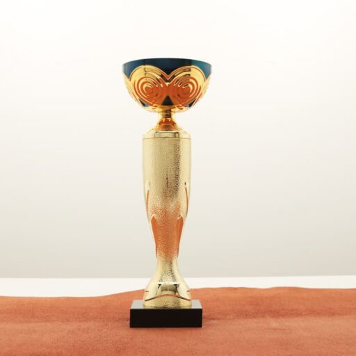 Кубок нагородний K5127A золото-синій на мармуровій основі H34см, чаша D12см