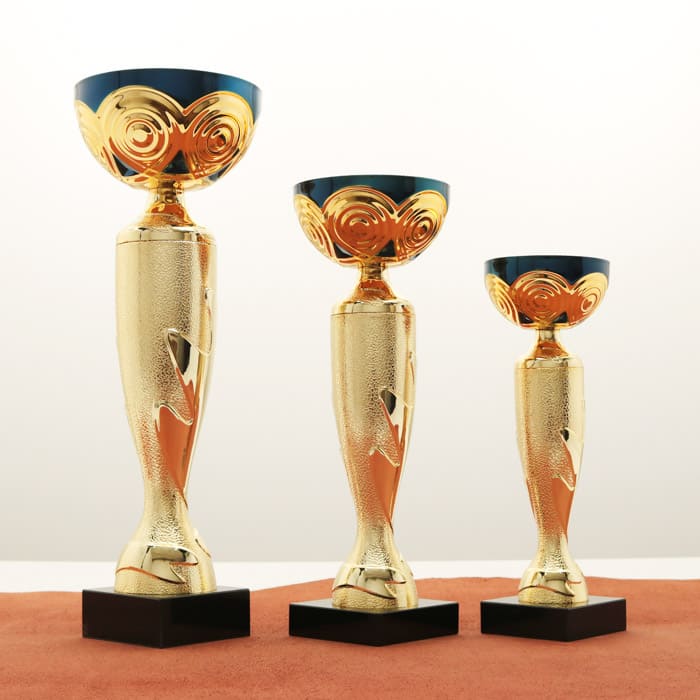 Кубок нагородний K5127A золото-синій на мармуровій основі H34см, чаша D12см