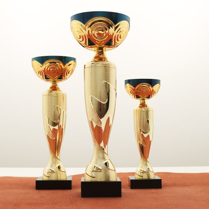 Кубок нагородний K5127A золото-синій на мармуровій основі H34см, чаша D12см