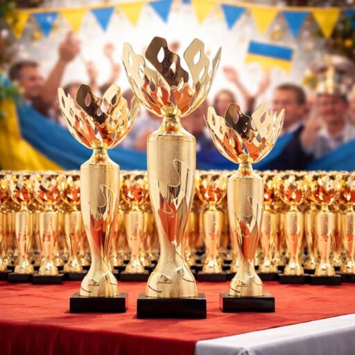 Кубок нагородний K5129A золотий на мармуровій основі H38см, чаша D14см