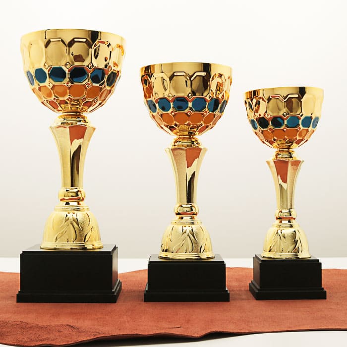 Кубок нагородний MA5121B золотий на дерев’яній основі H34см, металева чаша 14см