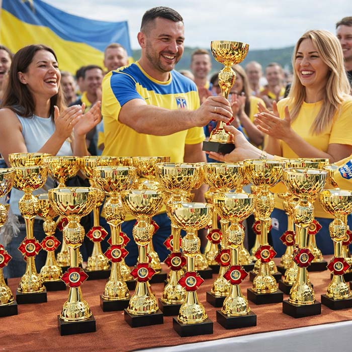 Кубок нагородний K6140B золотий на дерев’яній основі H38см, чаша D12см