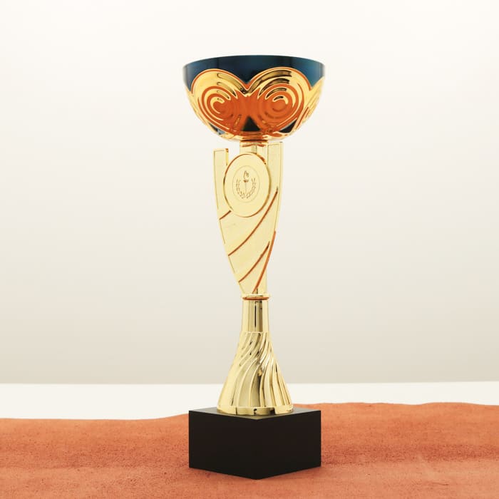 Кубок нагородний K5134C золото-синій на мармуровій основі H28см, чаша D8см