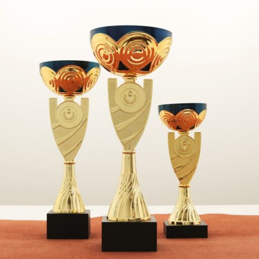 Кубок нагородний K5134C золото-синій на мармуровій основі H28см, чаша D8см