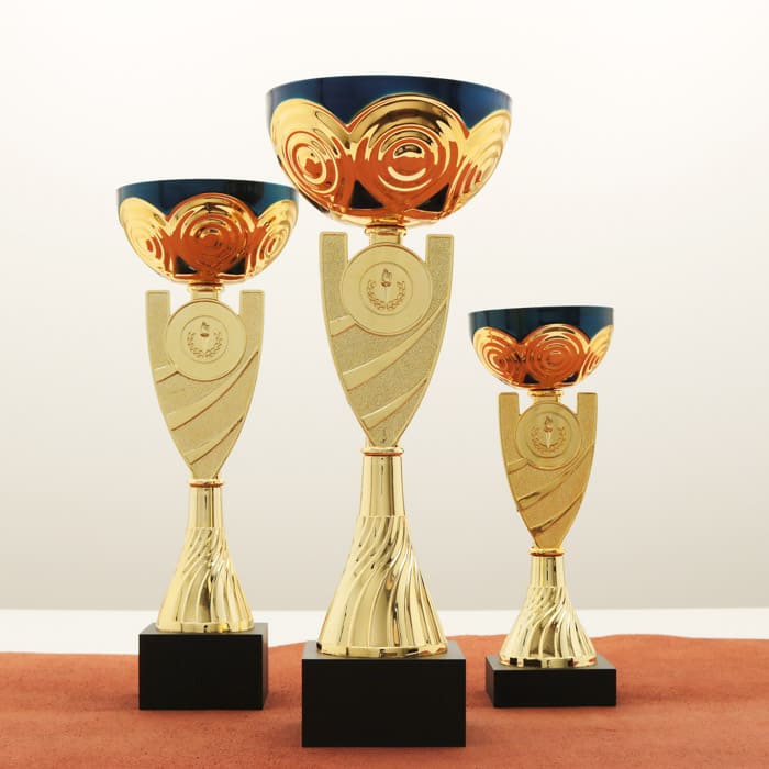 Кубок нагородний K5134C золото-синій на мармуровій основі H28см, чаша D8см