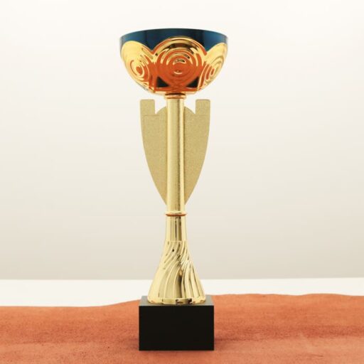 Кубок нагородний K5134A золото-синій на мармуровій основі H21см, чаша D12см