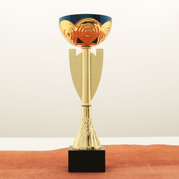 Кубок нагородний K5134A золото-синій на мармуровій основі H21см, чаша D12см