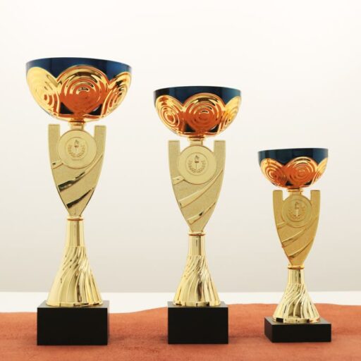 Кубок нагородний K5134A золото-синій на мармуровій основі H21см, чаша D12см