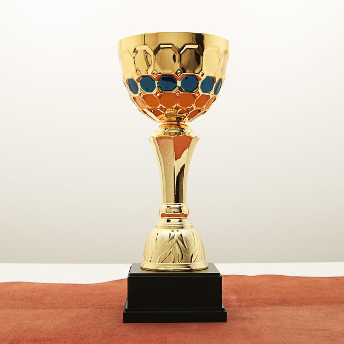 Кубок нагородний MA5121A золотий на дерев’яній основі H39см, металева чаша 16см