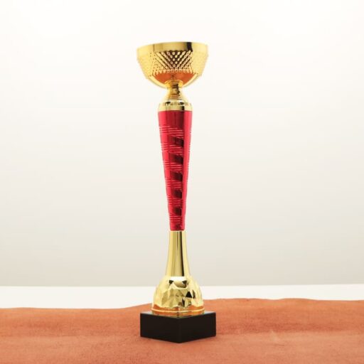 Кубок нагородний K5132B золото-червоний без ручок на мармуровій основі H34см, чаша D90мм