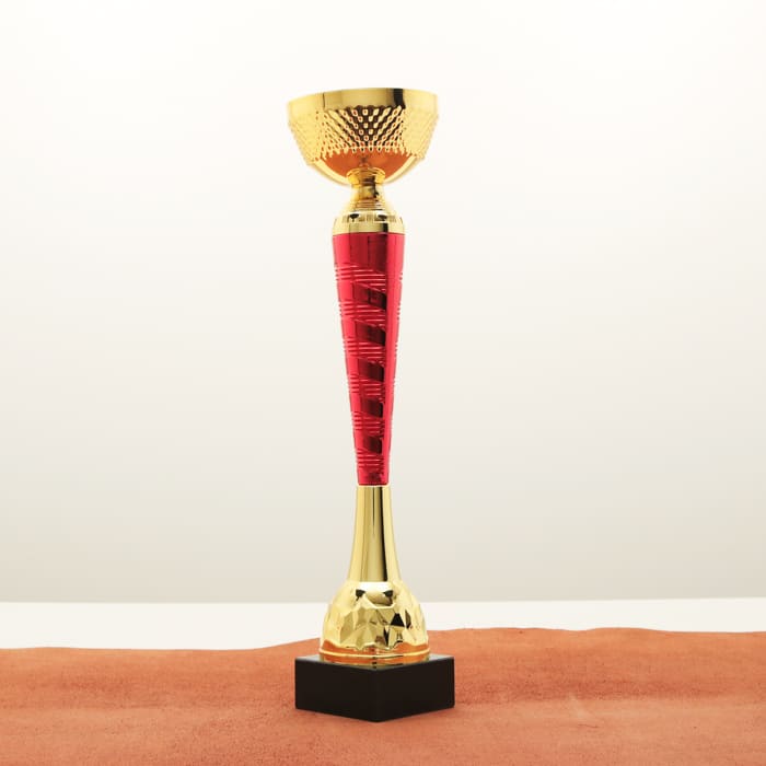 Кубок нагородний K5132B золото-червоний без ручок на мармуровій основі H34см, чаша D90мм