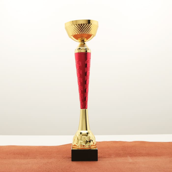 Кубок нагородний K5132B золото-червоний без ручок на мармуровій основі H34см, чаша D90мм