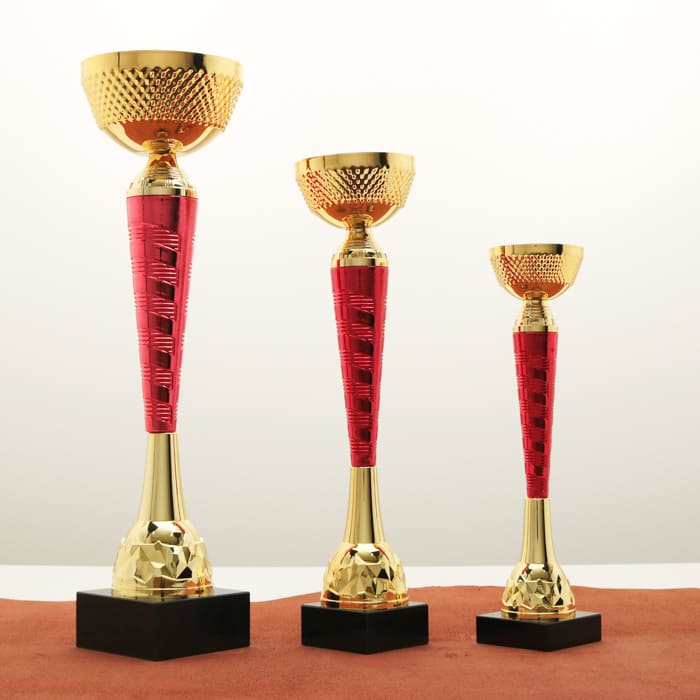 Кубок нагородний K5132B золото-червоний без ручок на мармуровій основі H34см, чаша D90мм