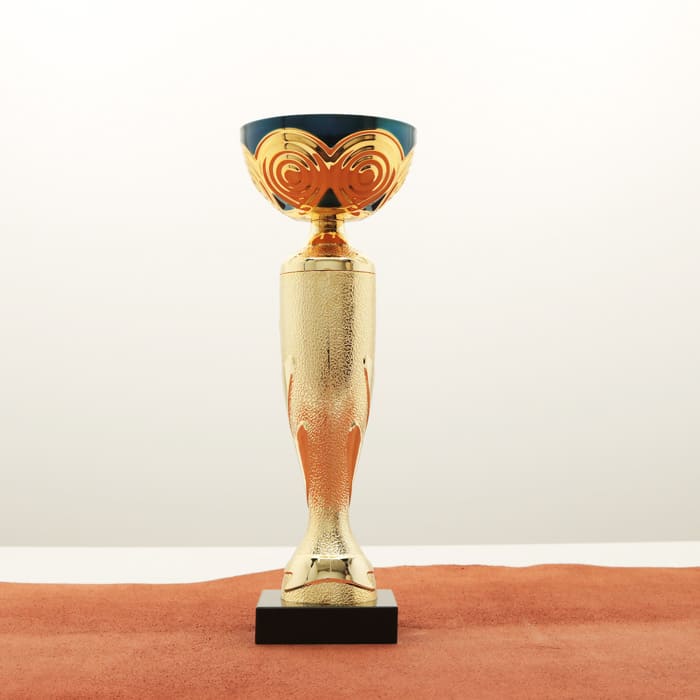 Кубок нагородний K5127C золото-синій на мармуровій основі H24см, чаша D8см