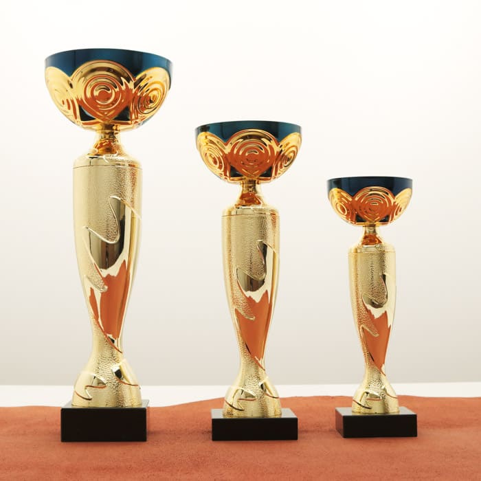 Кубок нагородний K5127C золото-синій на мармуровій основі H24см, чаша D8см