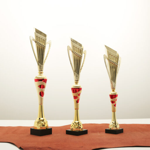 Кубок нагородний K5103A золото-червоний з ручками на дерев’яній основі H54см