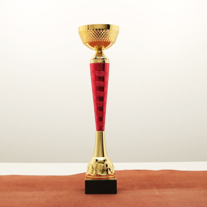 Кубок нагородний K5132A золото-червоний без ручок на мармуровій основі H41см, чаша D120мм