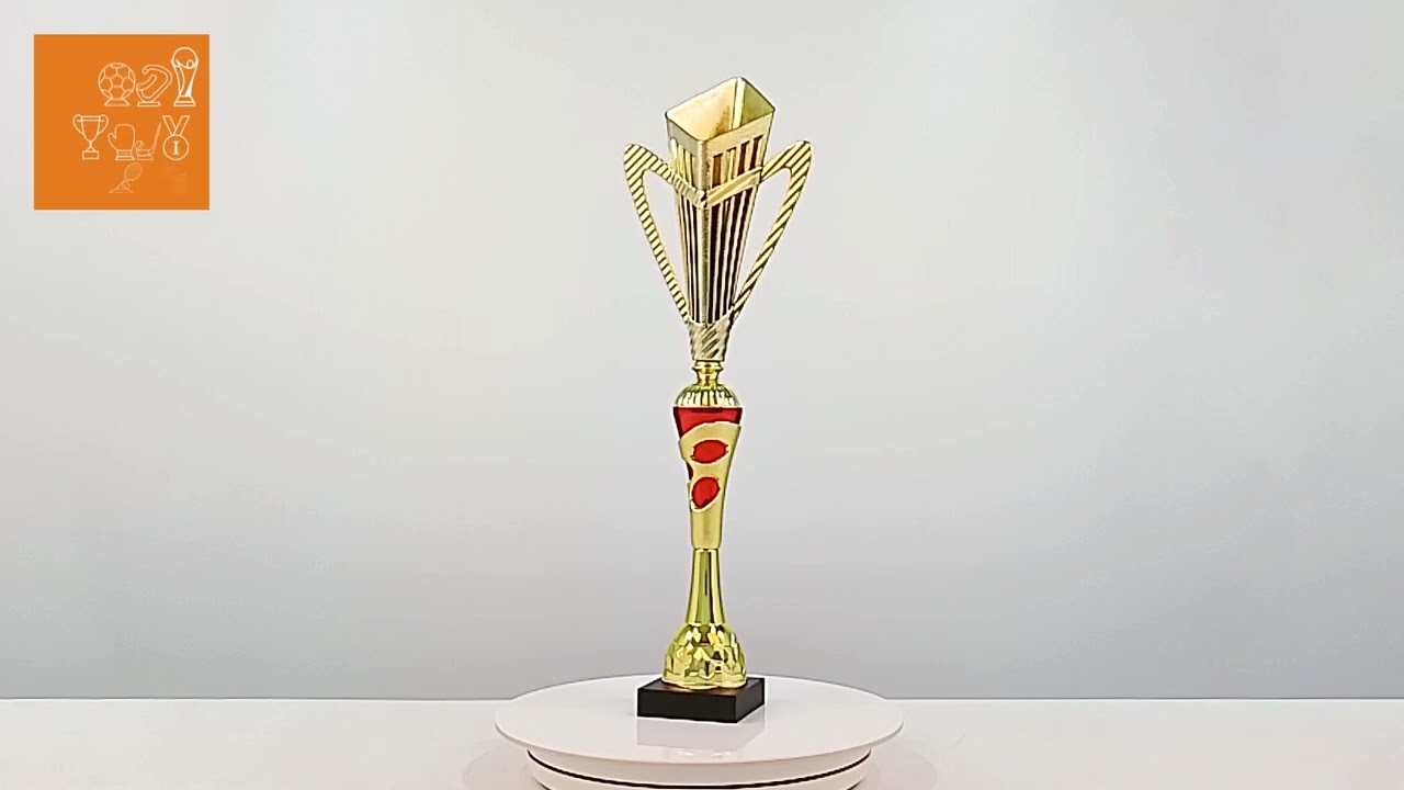 Кубок нагородний K5103C золото-червоний з ручками на дерев’яній основі H45см