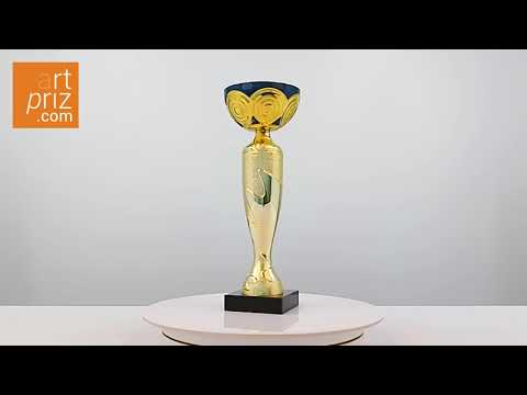 Кубок нагородний K5127C золото-синій на мармуровій основі H24см, чаша D8см