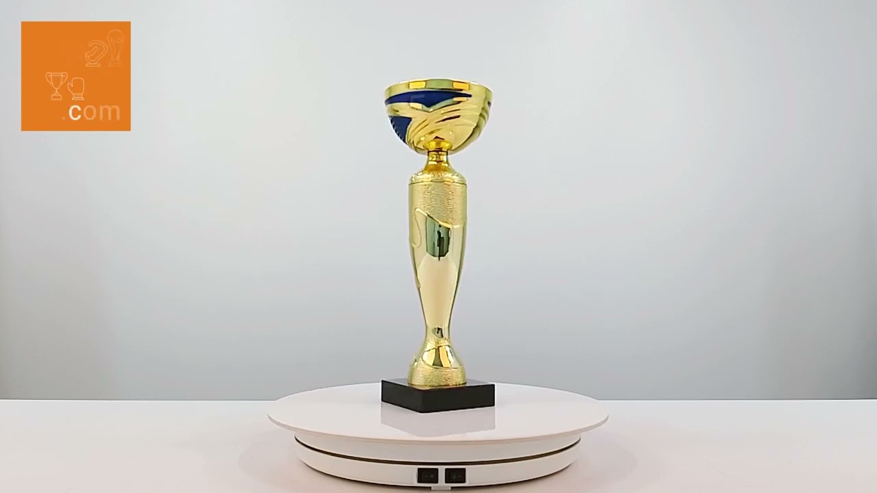 Кубок нагородний K5128C золото-синій на мармуровій основі H24см, чаша D8см