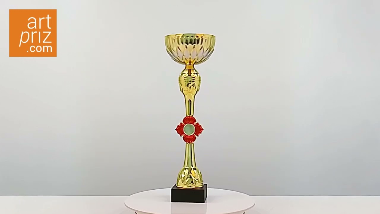 Кубок нагородний K6140A золотий на дерев’яній основі H43см, чаша D14см