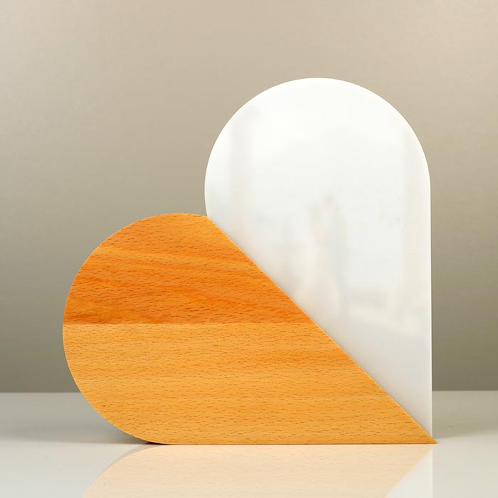 Ексклюзивна статуетка-фоторамка з дерева та акрилу "Дерев'яне весілля" 20х20см Артприз 6921-5S